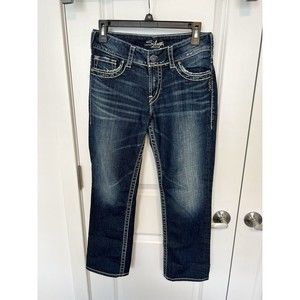Silver Jeans Womens Suki Capri Size 27 Sz 4 Thick Stitch Pockets Dark Wash
